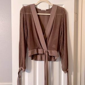 Excellent condition HMS size M knit crop sweater semi sheer brown cold shoulder